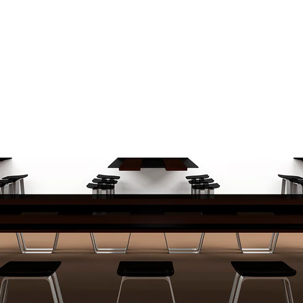 3D rendering with a minimal glass table and chairs