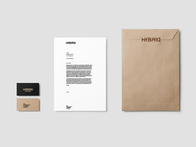 Branded letterhead, business card and an envelope